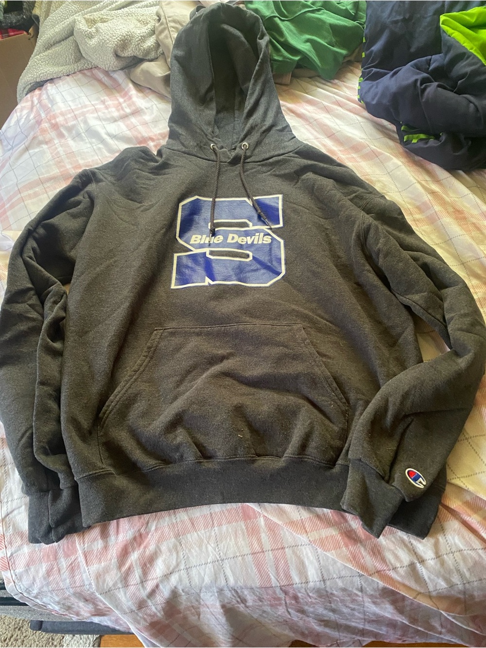 Champion Dark Gray Hoodie with Blue 'S' Blue‎ Devils Logo